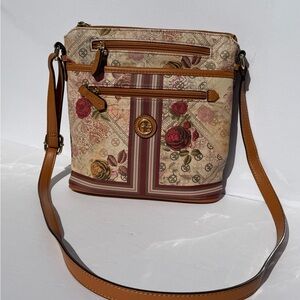 Giani Bernini Floral Crossbody in Cream, Tan and Red